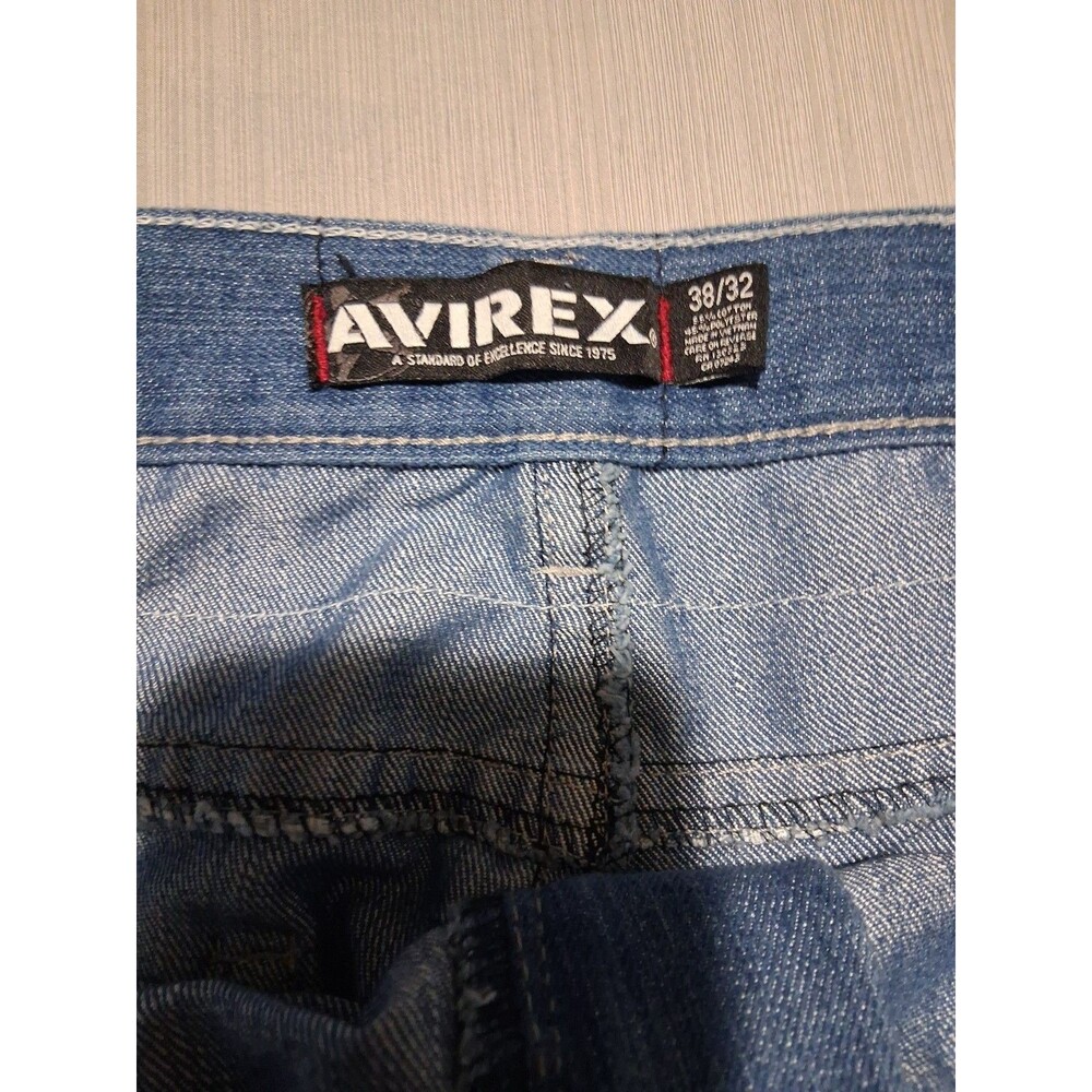 Vntg Avirex Jeans Mens Sz 38x32 Whiskering Straight Leg Embroidered Hip Hop Y2K - Picture 4 of 6